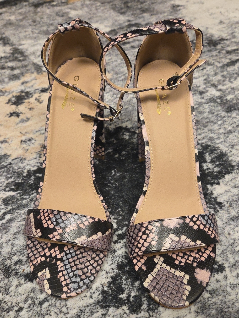 Snake Print Strapped Sandal Heels - Picture 4 of 7